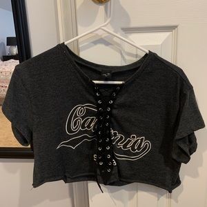 California tie up cropped shirt